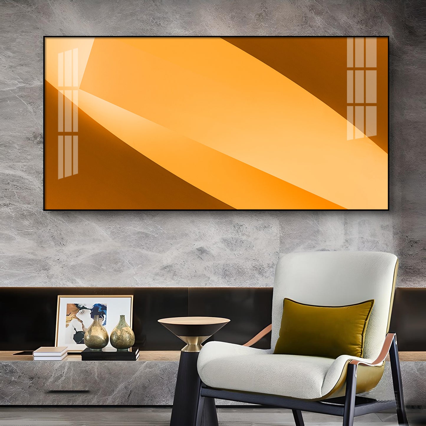 Orange Color Multi Shade Glass Finish Horizontal Wall Art