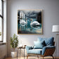Graceful Swans in Water Glass Finish Square Wall Art
