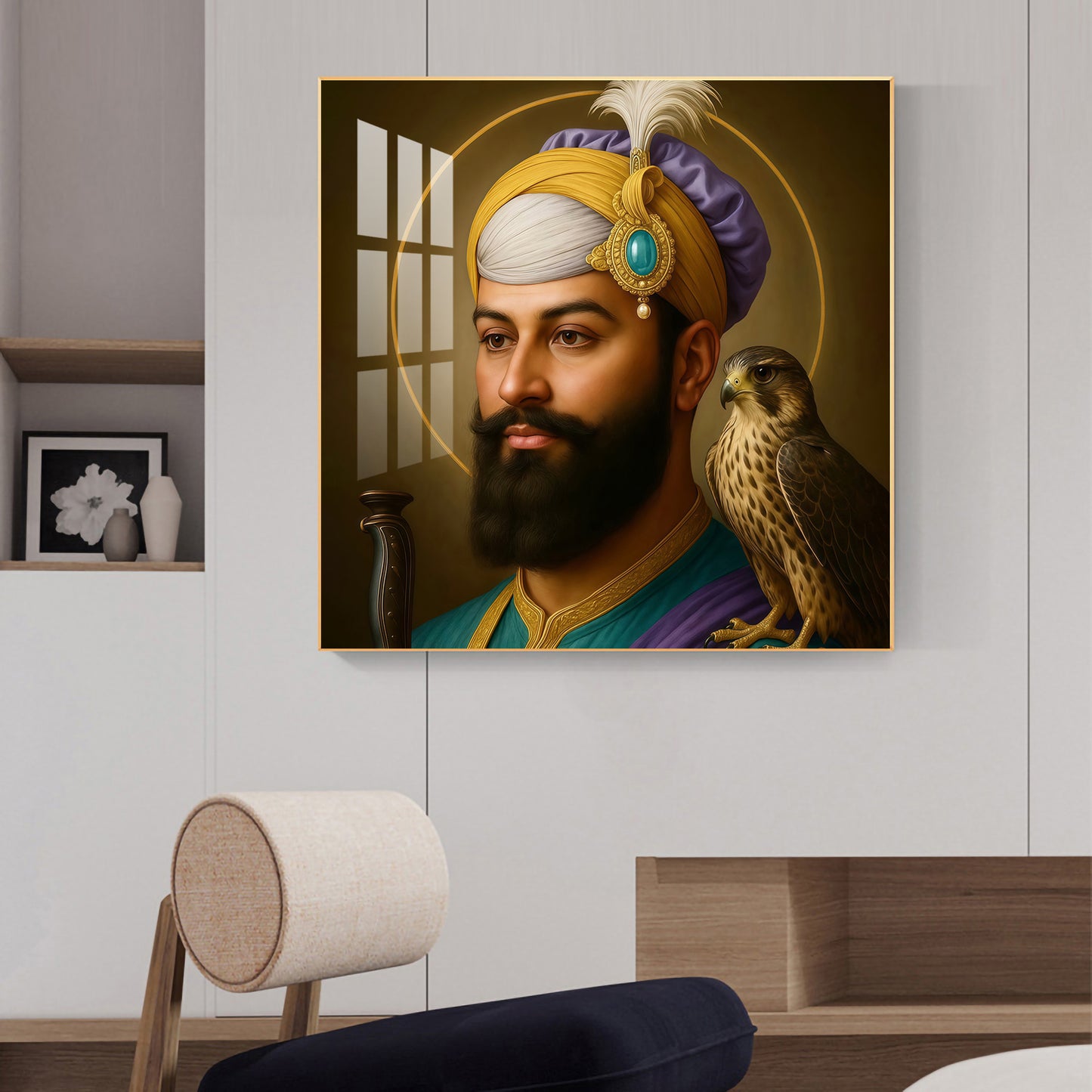 Waheguru Ji Glass Finish Square Wall Art