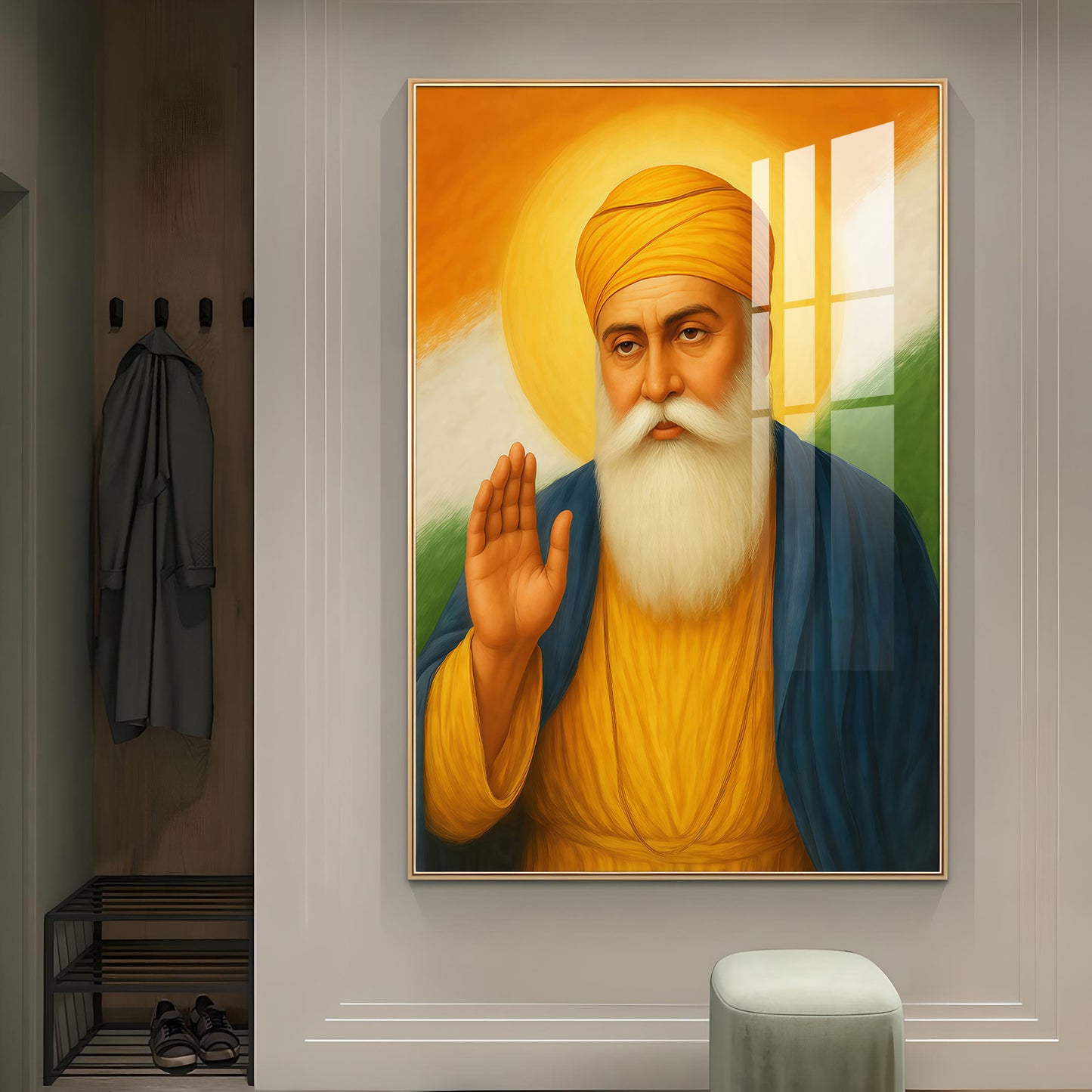 Guru Nanak Dev Ji Glass Finish Vertical Wall Art