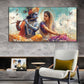 Radhe Krishna Loving Glass Finish Horizontal Wall Art