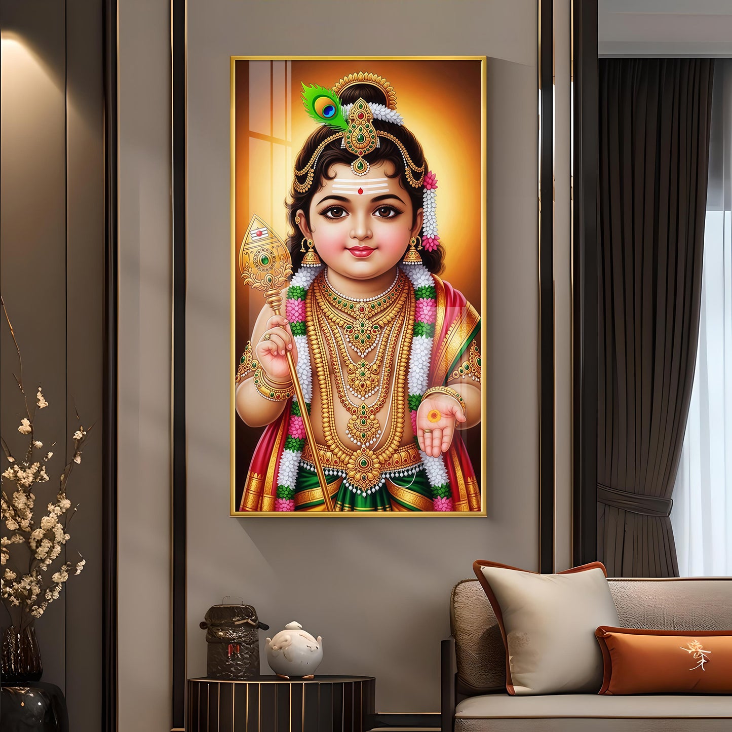Little Lord Murugan Glass Finish Vertical Wall Art