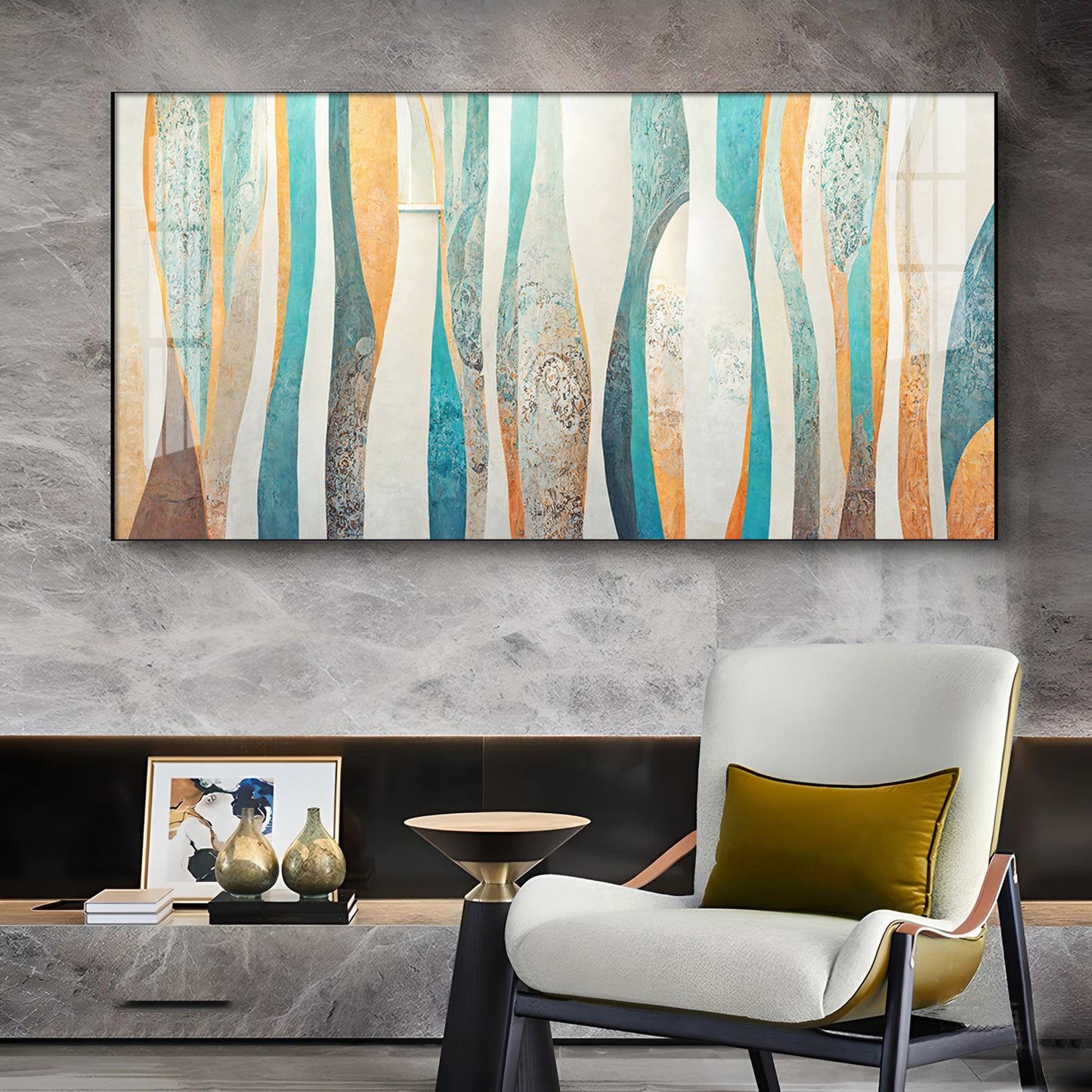 Abstract Colorfall Glass Finish Horizontal Wall Art