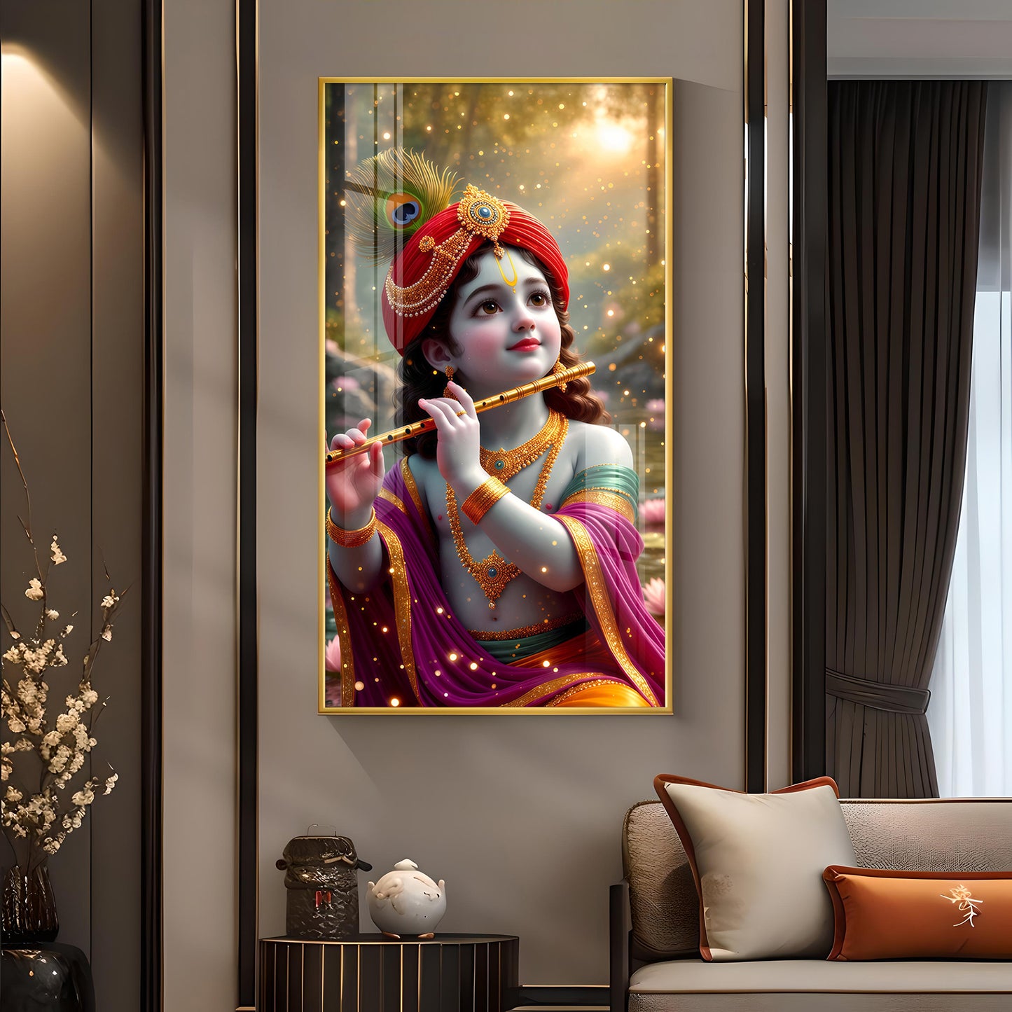 Bihari Ji Glass Finish Vertical Wall Art