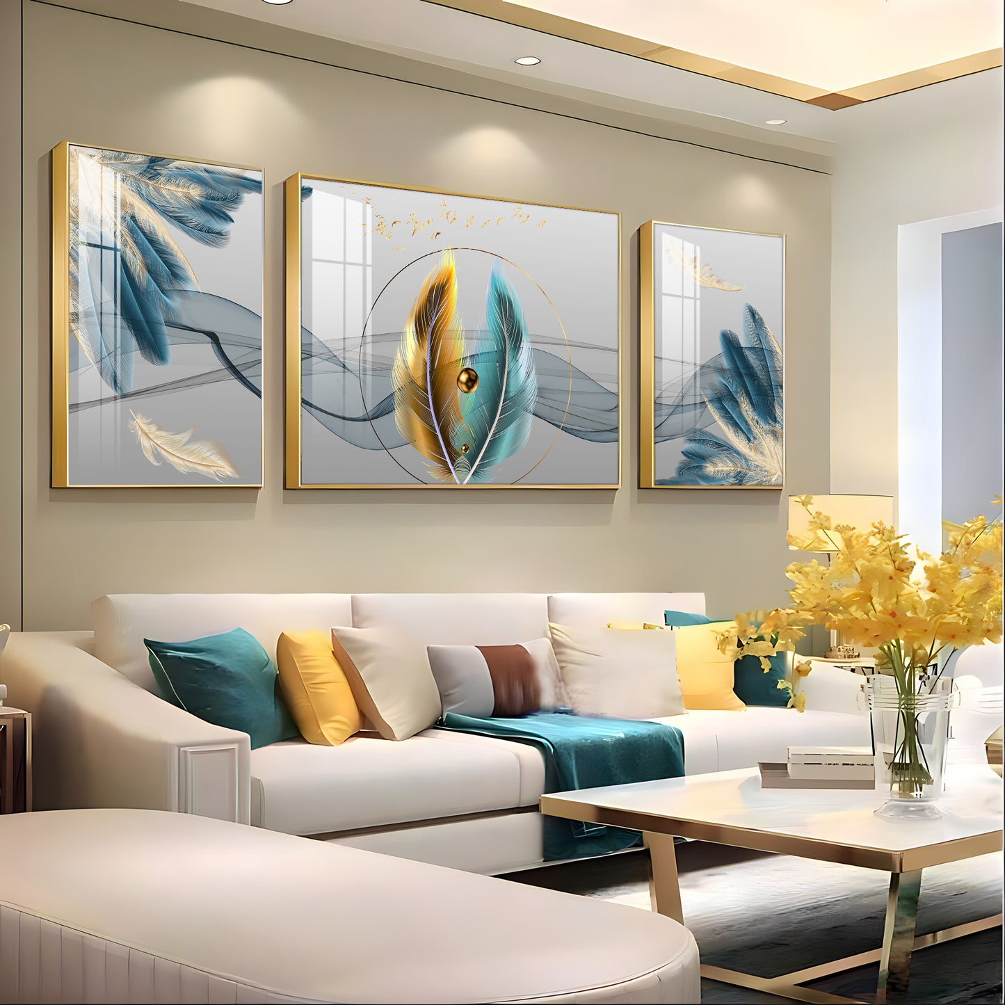 Colorful Feather Duality Glass Finish Wall Art (Set Of 3)