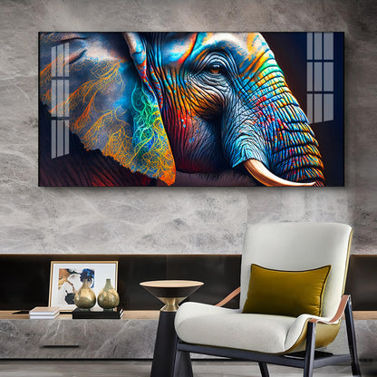 Vibrant Elephant Glass Finish Horizontal Wall Art