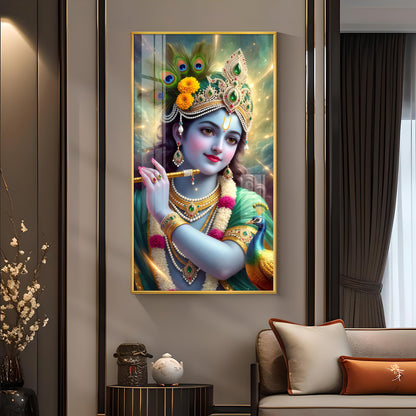 Hare Krishna Ji Glass Finish Vertical Wall Art