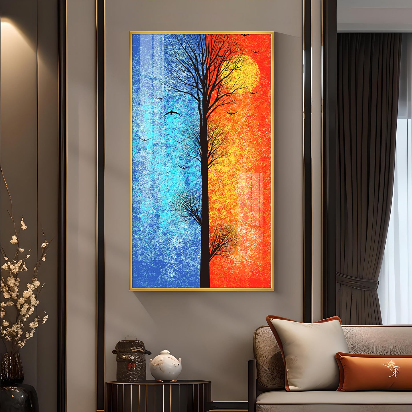 Tranquil Heights Glass Finish Vertical Wall Art