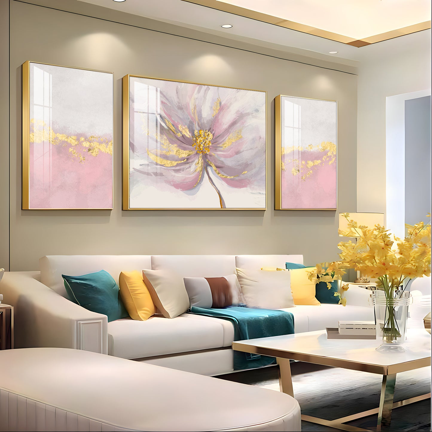 Pink Bloom Glass Finish Wall Art (Set Of 3)