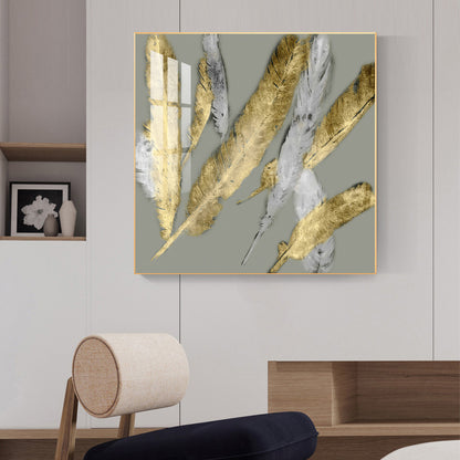 Feathered Elegance Glass Finish Square Wall Art