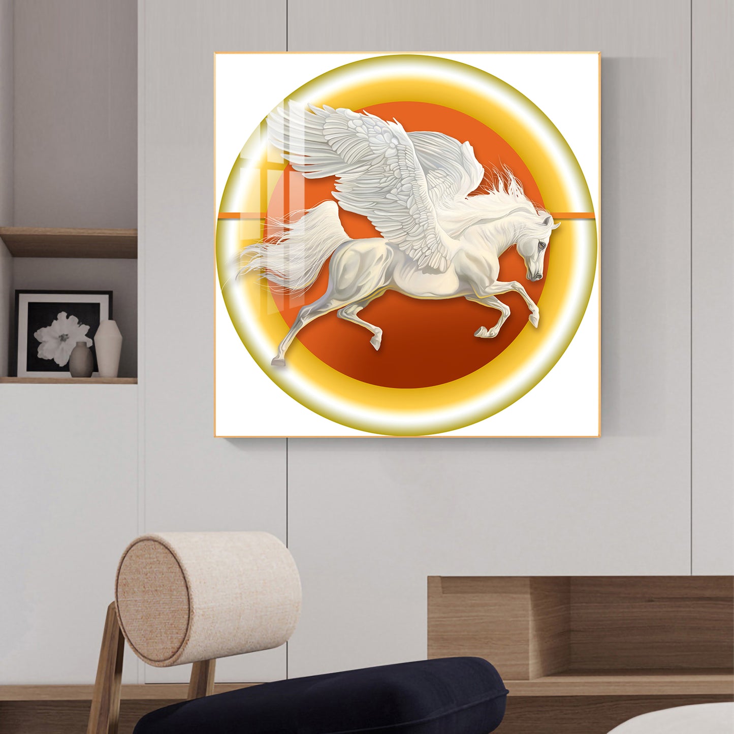 Winged Horse Harmony Glass Finish Square Wall Art