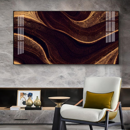 Golden Rhythm Wave Glass Finish Horizontal Wall Art