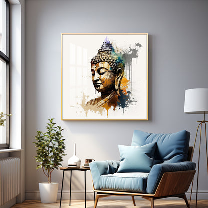 Buddha's Serenity Glass Finish Square Wall Art