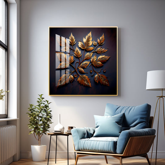 Leafy Mural Elegance Glass Finish Square Wall Art