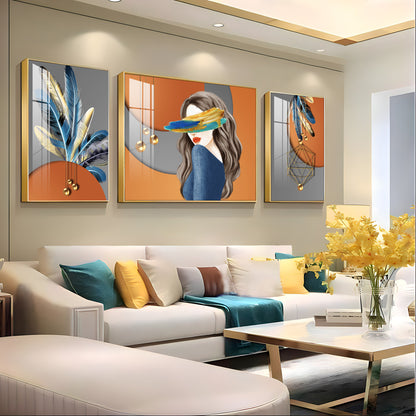 Feather Blindfold Glass Finish Wall Art (Set Of 3)