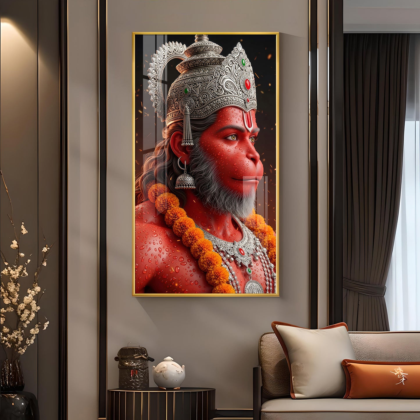 Jai Shri Bajarang Bali Glass Finish Vertical Wall Art