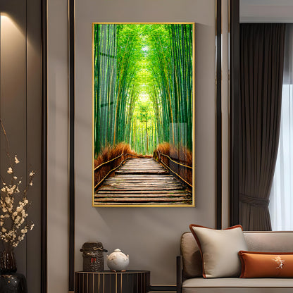 Harmony in Bamboo Trails Glass Finish Vertical Wall Art