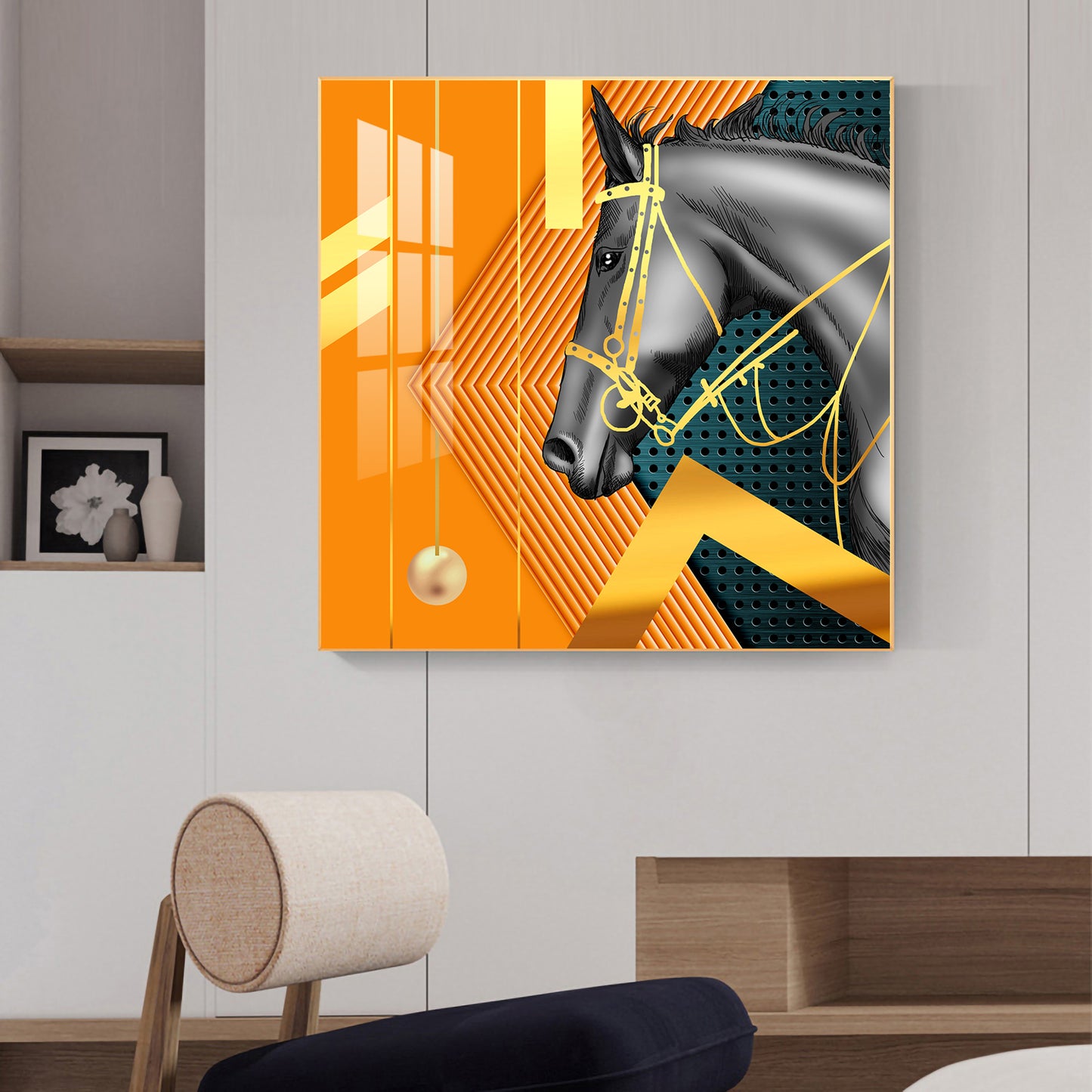 Luxe Horse Glass Finish Square Wall Art