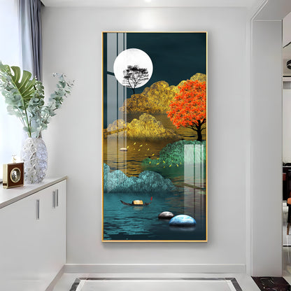 Tranquil Waterscape Glass Finish Vertical Wall Art