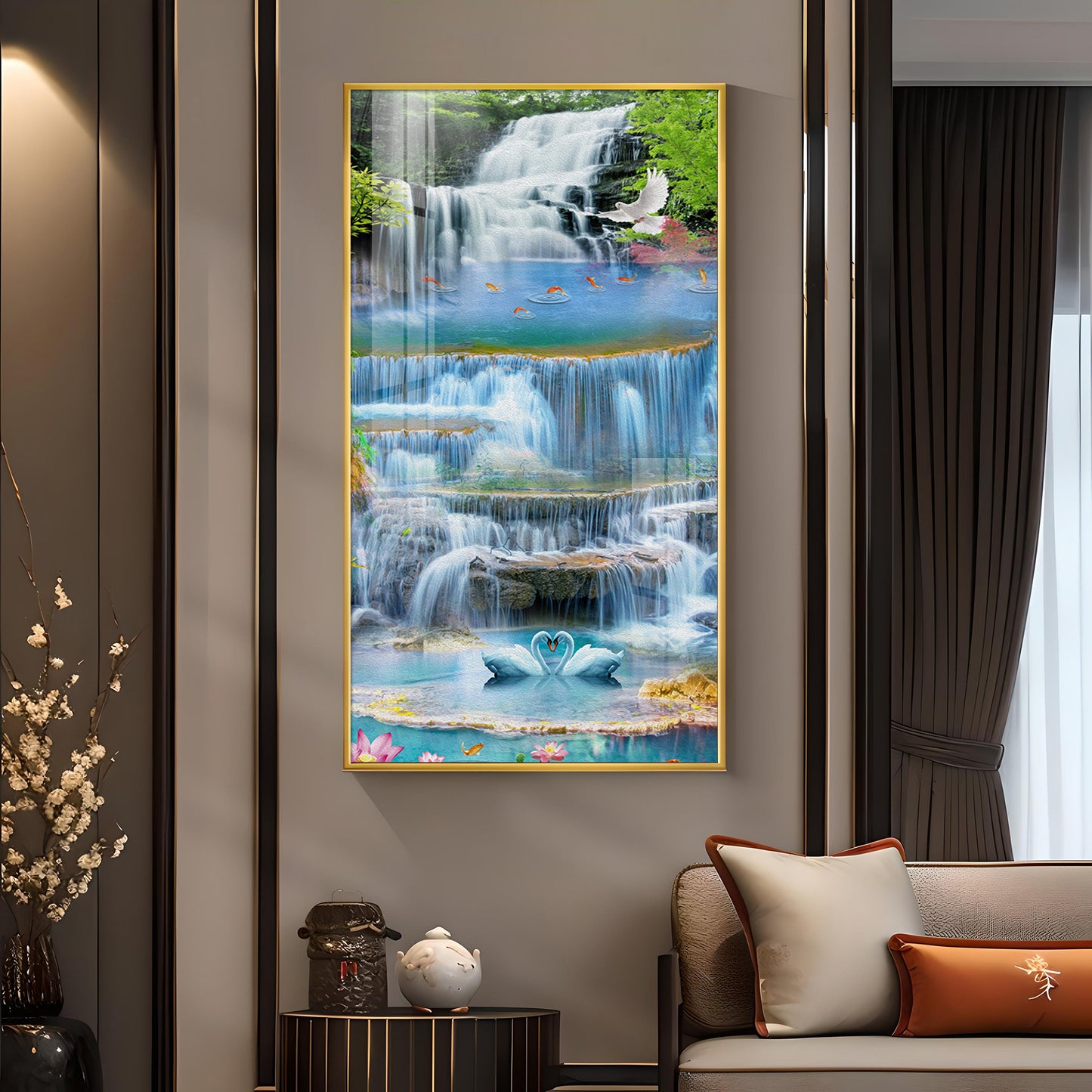 Ethereal Waterscape Glass Finish Vertical Wall Art