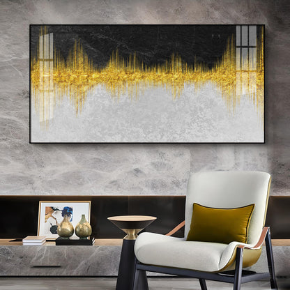 Abstract Marble Golden Black Glass Finish Horizontal Wall Art