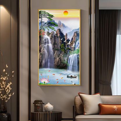 Portrait of Water and Birds Glass Finish Vertical Wall Art