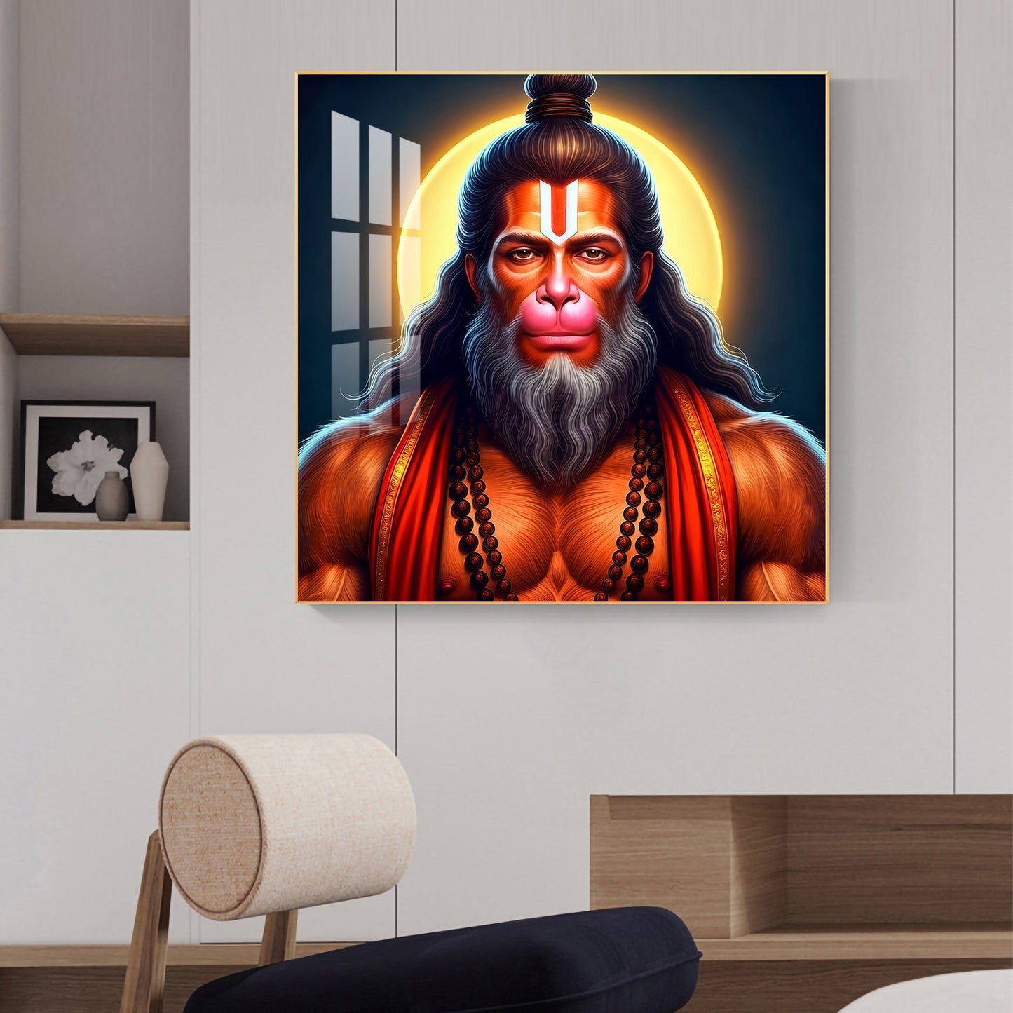 Lord Hanuman Glass Finish Square Wall Art