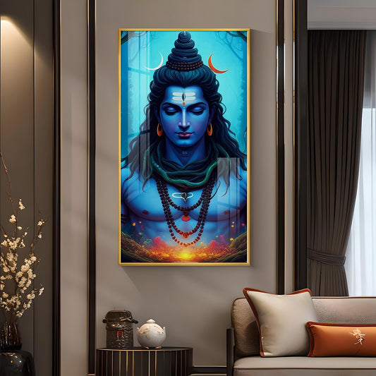 Lord Mahadev Glass Finish Vertical Wall Art