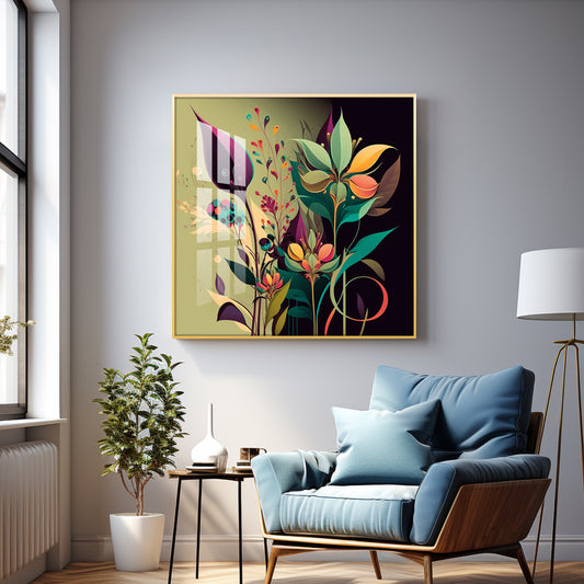 Midnight Petals Glass Finish Square Wall Art