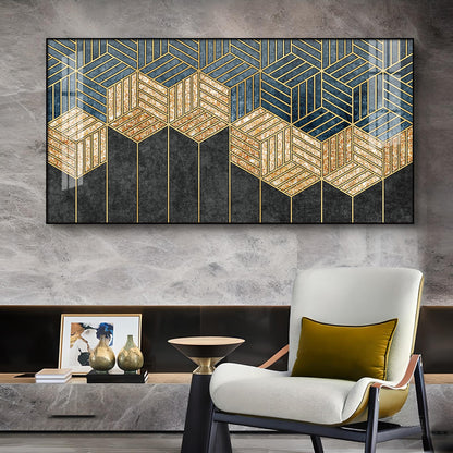 Hampton Abstract Black & Gold Glass Finish Horizontal Wall Art