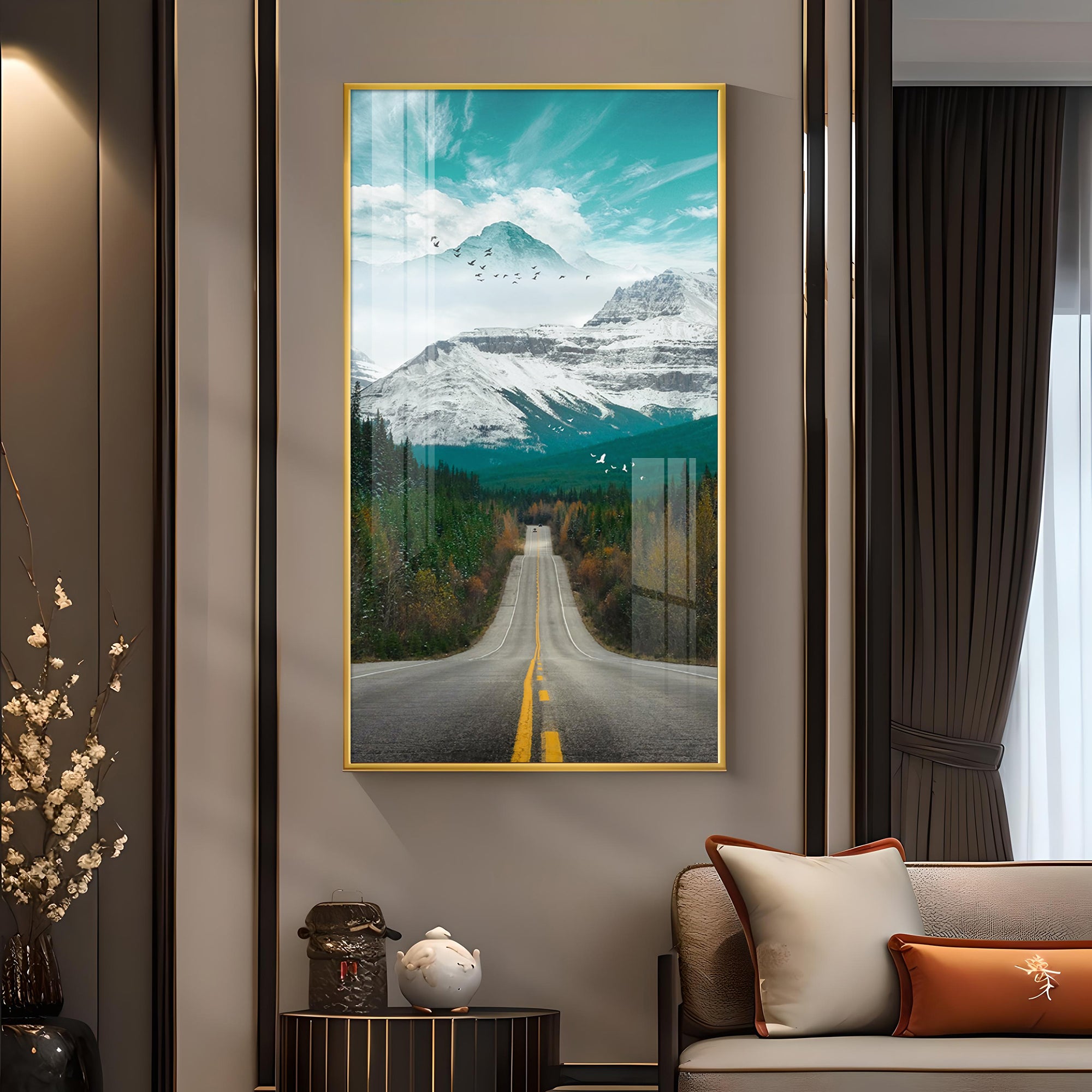 Nature's Gateway Road Glass Finish Vertical Wall Art