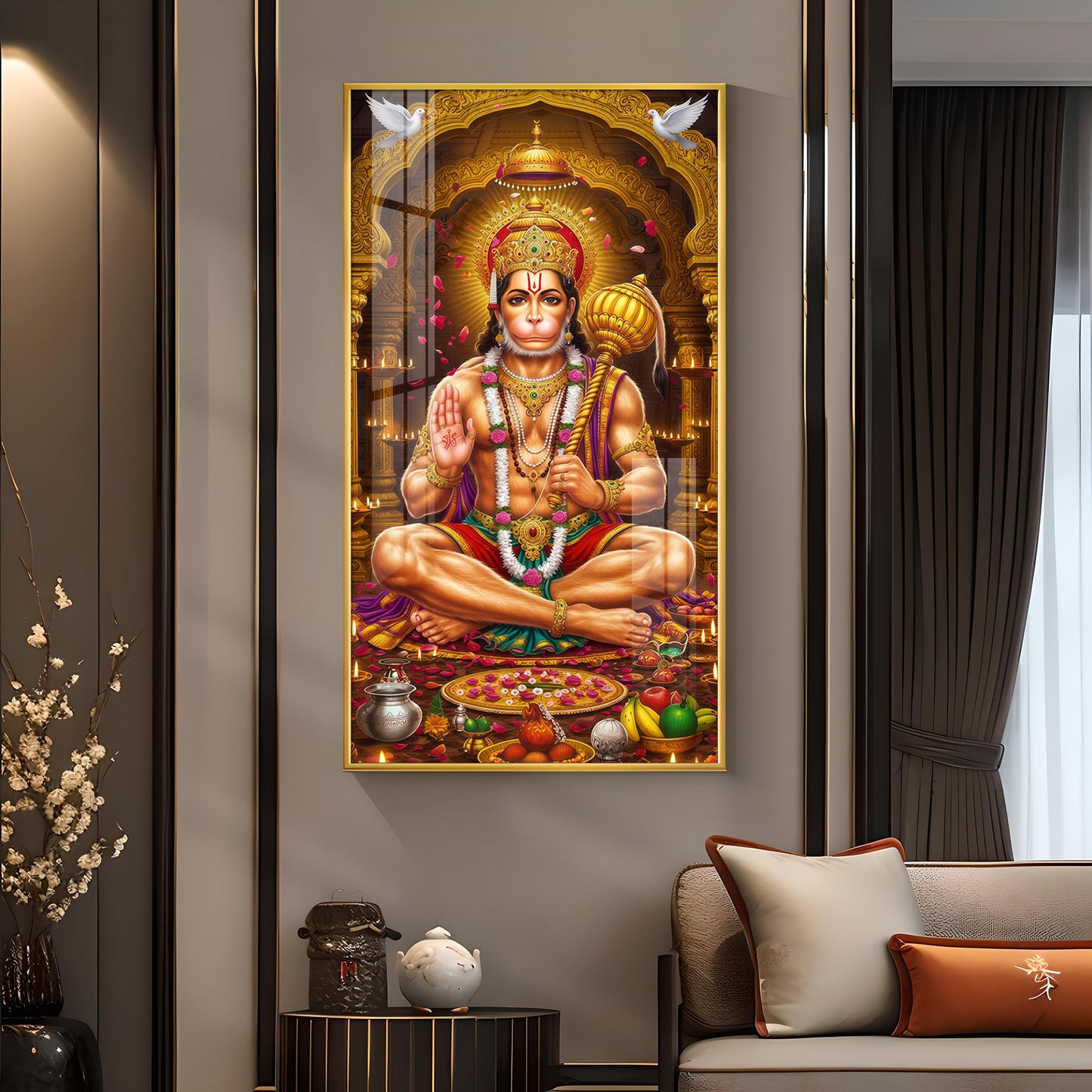 Spiritual Hanuman Ji Glass Finish Vertical Wall Art