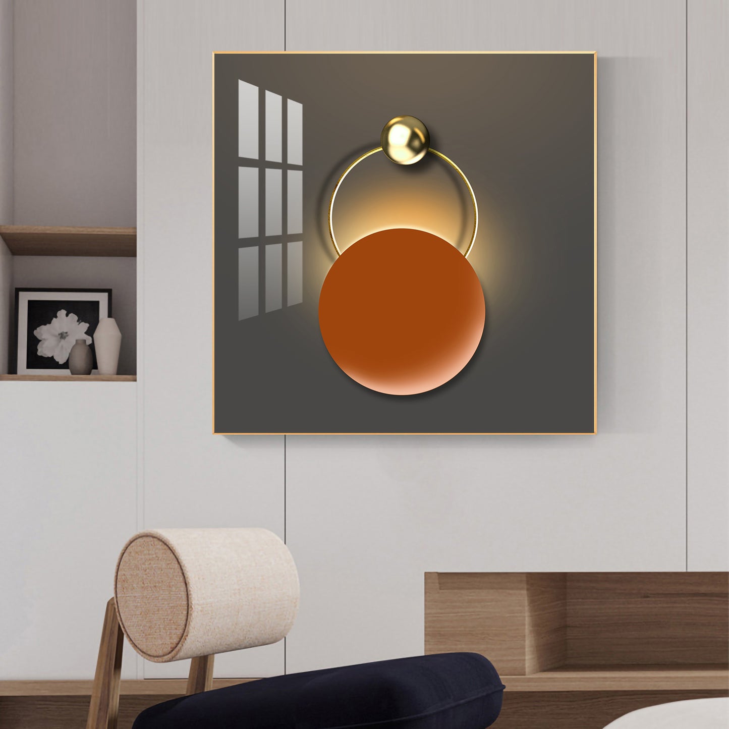 The Hanging Sun Glass Finish Square Wall Art