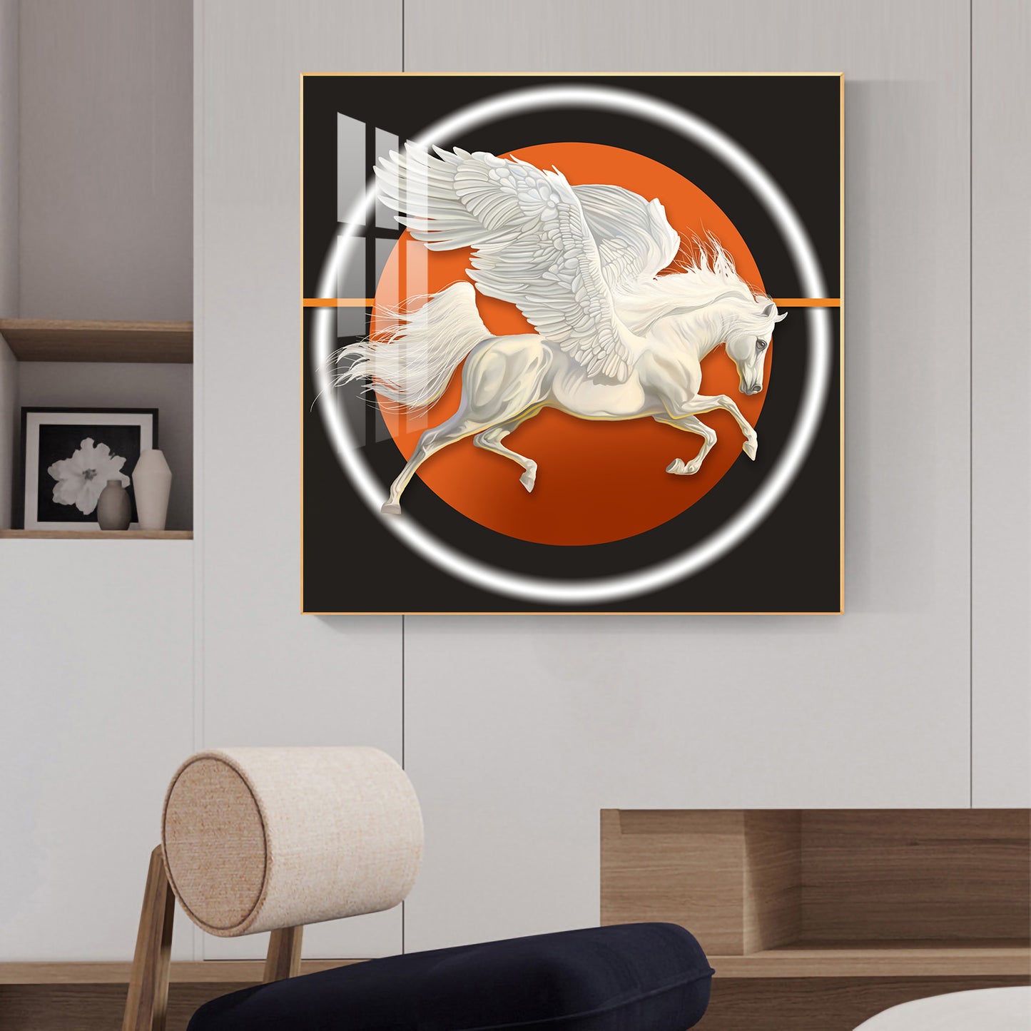 Ethereal Pegasus Glass Finish Square Wall Art