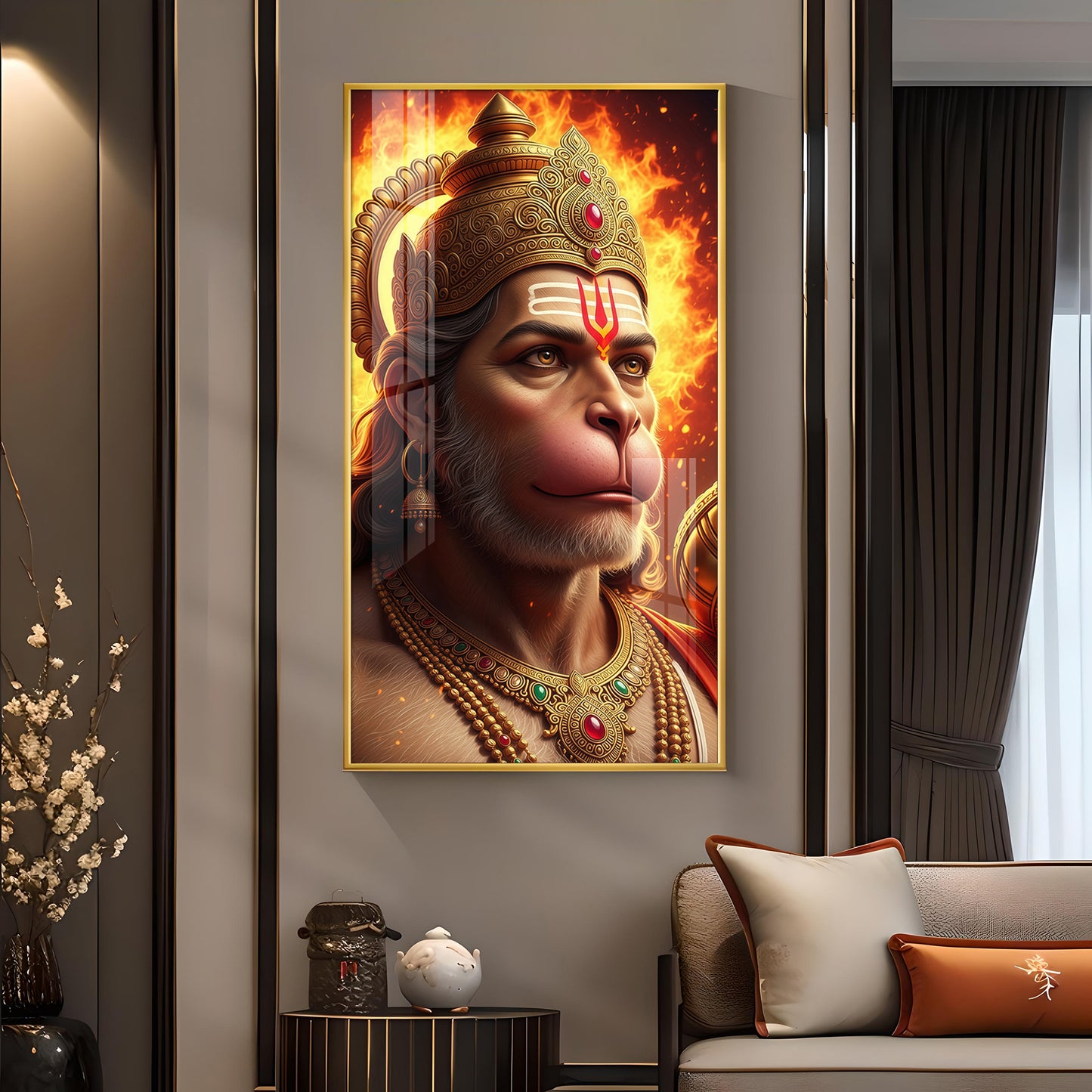 Ram Bhakt Hanuman Ji Glass Finish Vertical Wall Art