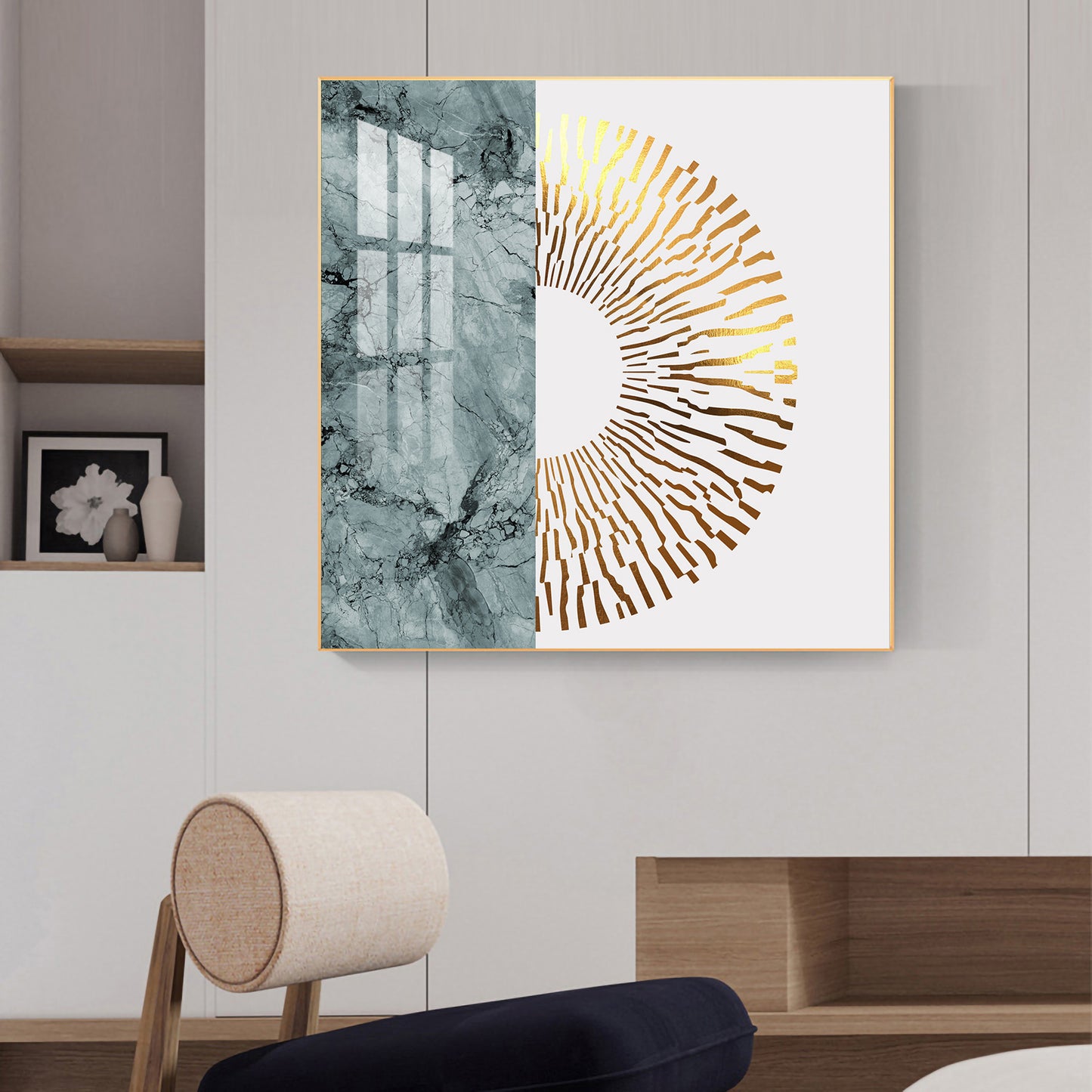 Golden Glided Glass Finish Square Wall Art