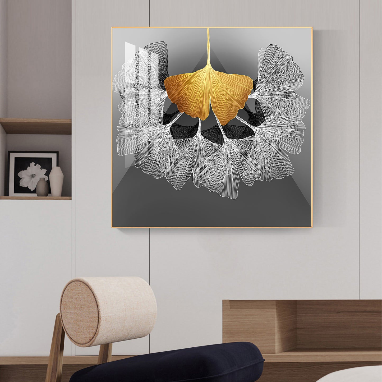 Ginkgo Leaf Glass Finish Square Wall Art