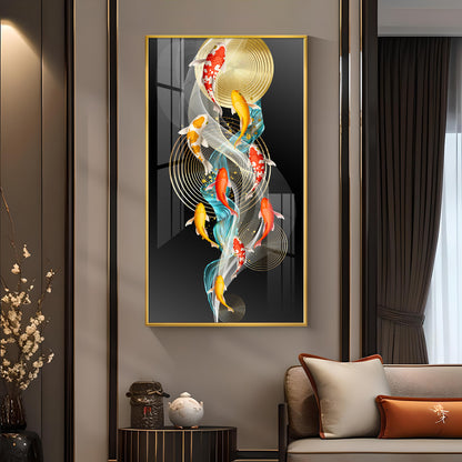 Serene Swimmers Glass Finish Vertical Wall Art