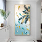 Majestic Blue-Gold Bird Glass Finish Vertical Wall Art