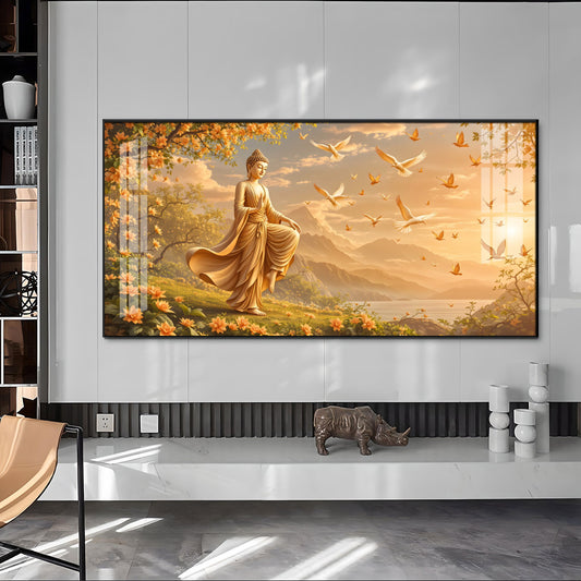 Gudiance Of Light Buddha Glass Finish Horizontal Wall Art