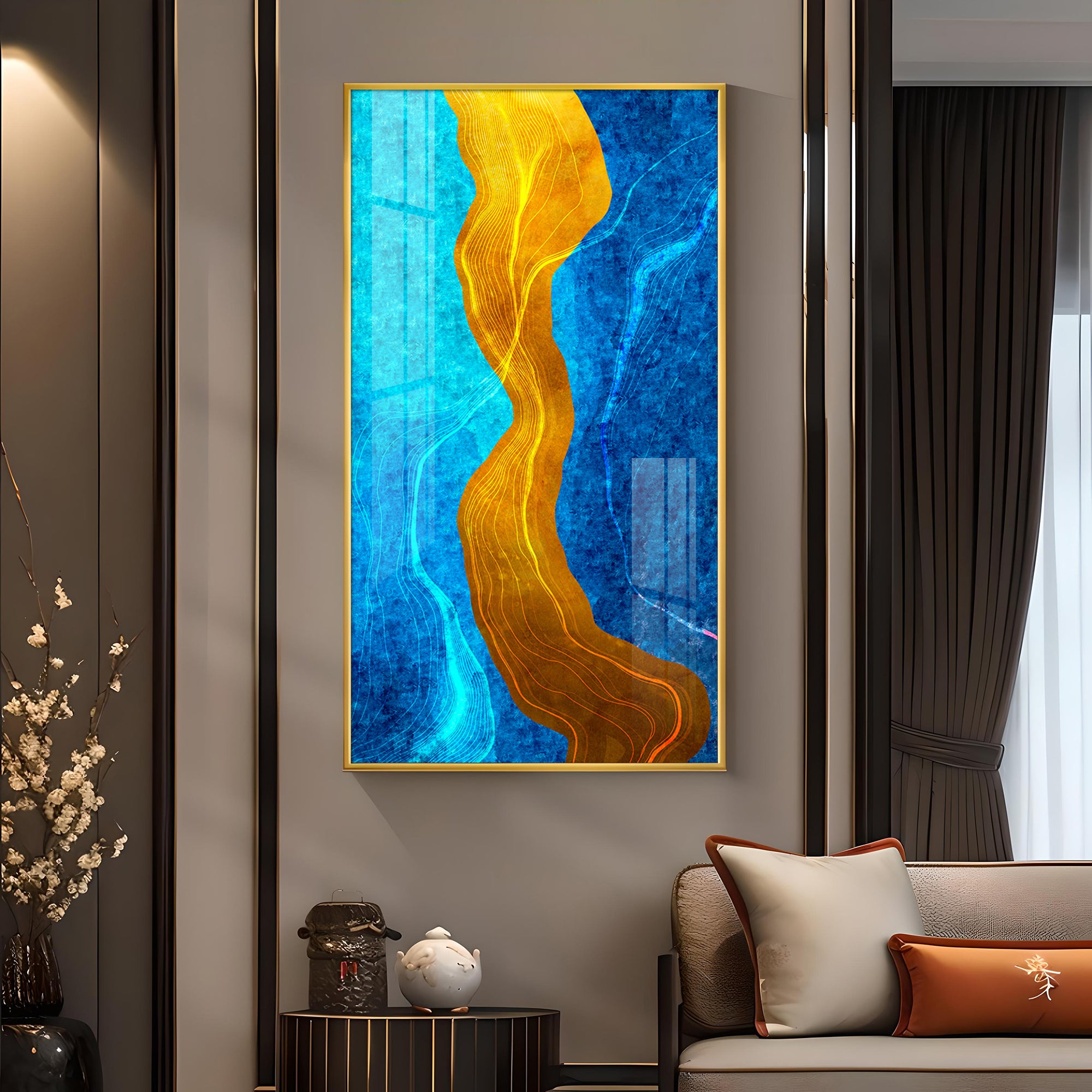 Daffodil Wave Glass Finish Vertical Wall Art