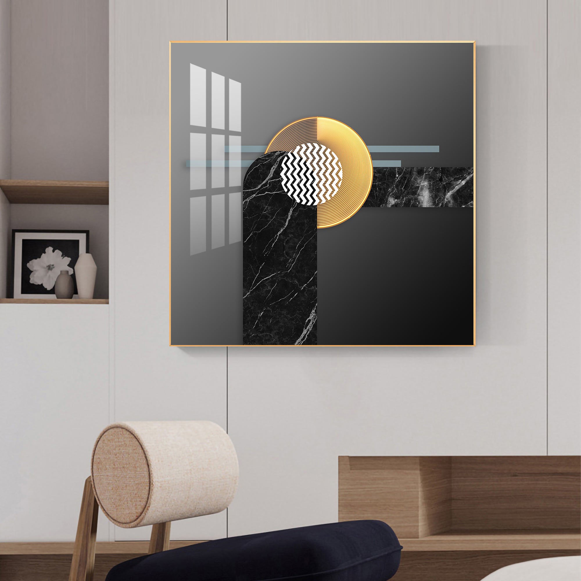 Black and Gold Glass Finish Square Wall Art