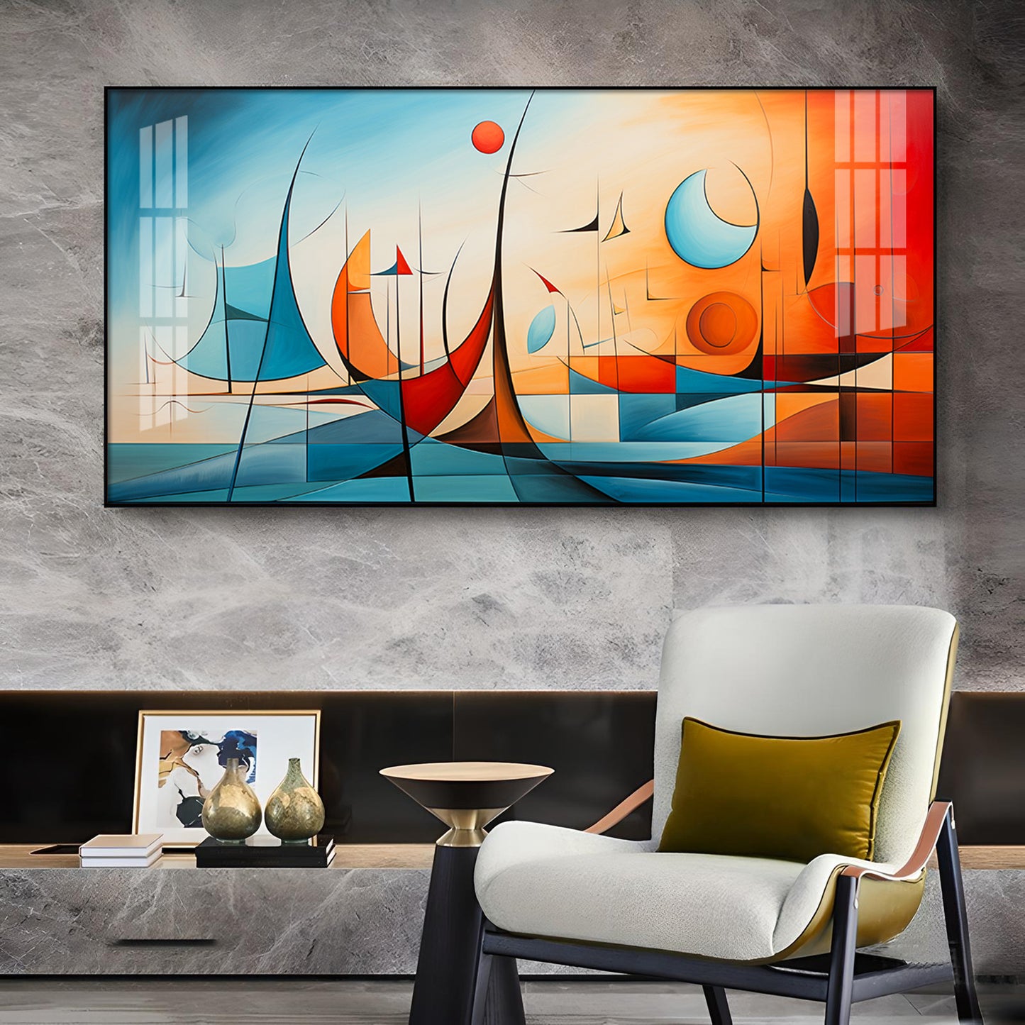 Beautiful Modern Abstract Glass Finish Horizontal Wall Art