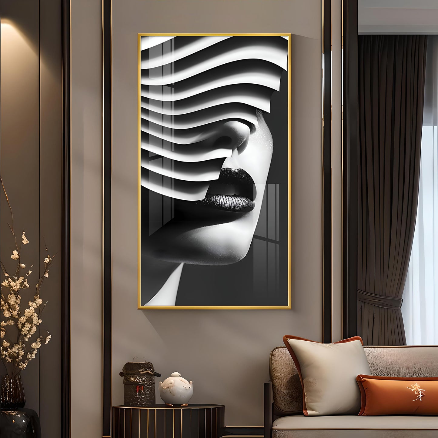 Facade of Harmony Glass Finish Vertical Wall Art