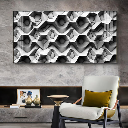 Beautiful Geometric Gray Background Glass Finish Horizontal Wall Art