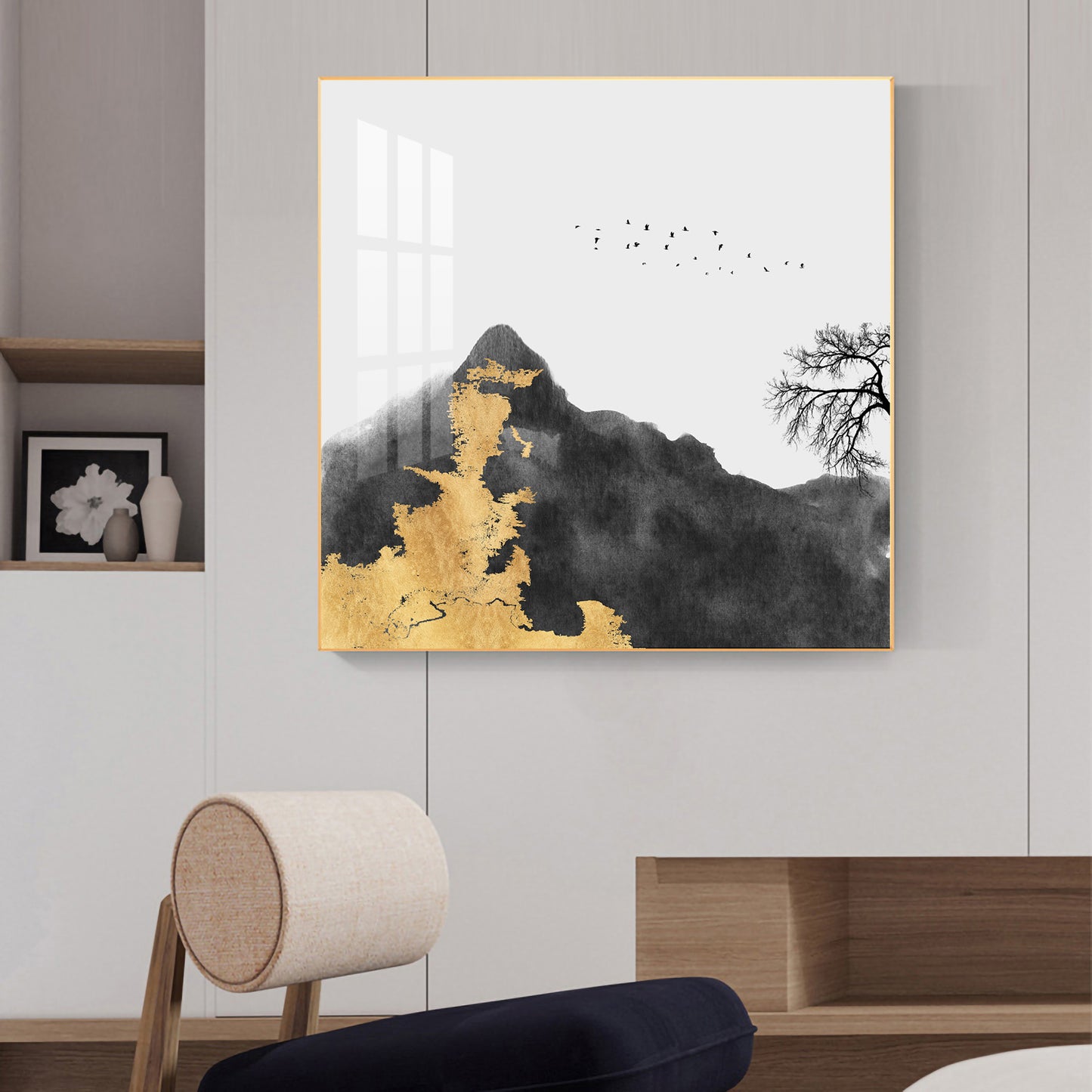 Golden Abyss Glass Finish Square Wall Art