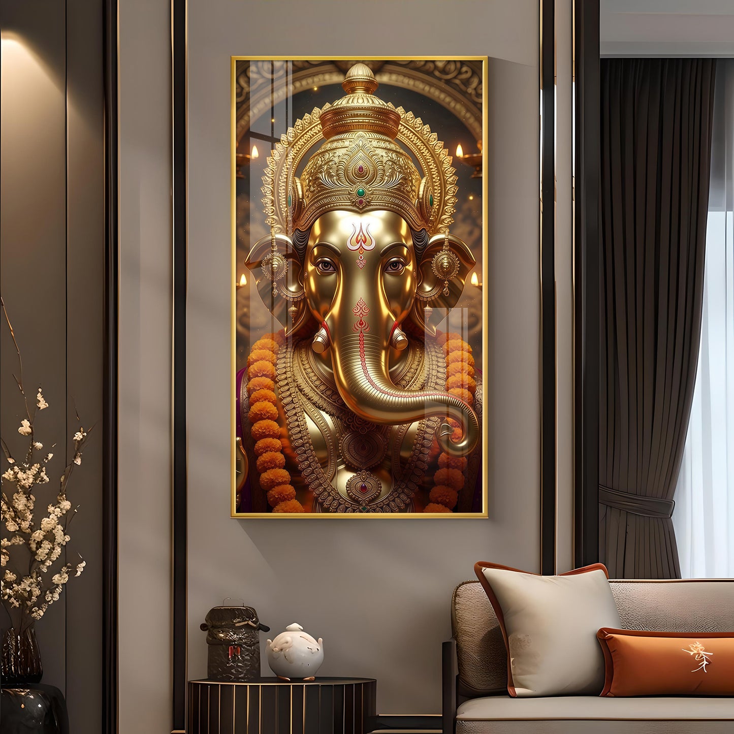 Ganpati Bappa Morya Glass Finish Vertical Wall Art