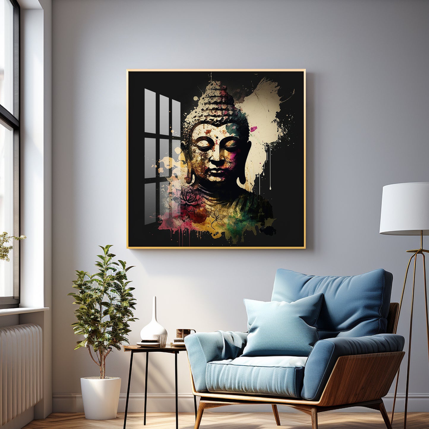 Harmony Of Buddha Calmness Glass Finish Square Wall Art