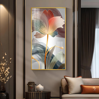 Floral Wave Glass Finish Vertical Wall Art