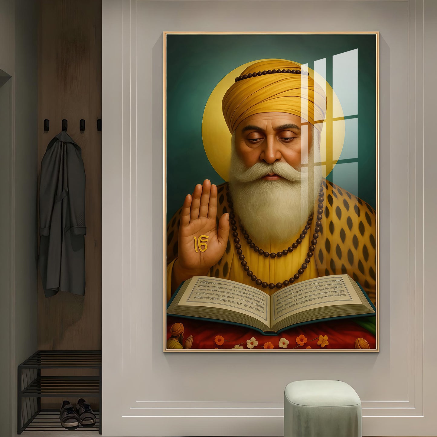Sikh Guru Nanak Dev Ji Glass Finish Vertical Wall Art